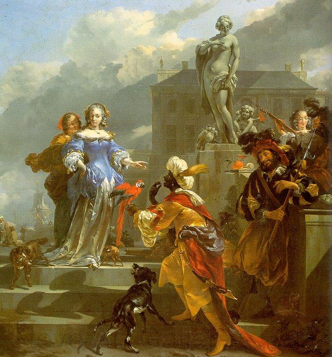 Nicholaes Berchem A Moor Presenting a Parrot to a Lady France oil painting art